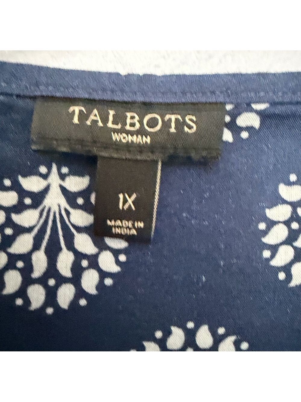 Talbots Navy Blue Embroidered Beaded Cotton Tunic 1X - Picture 4 of 8